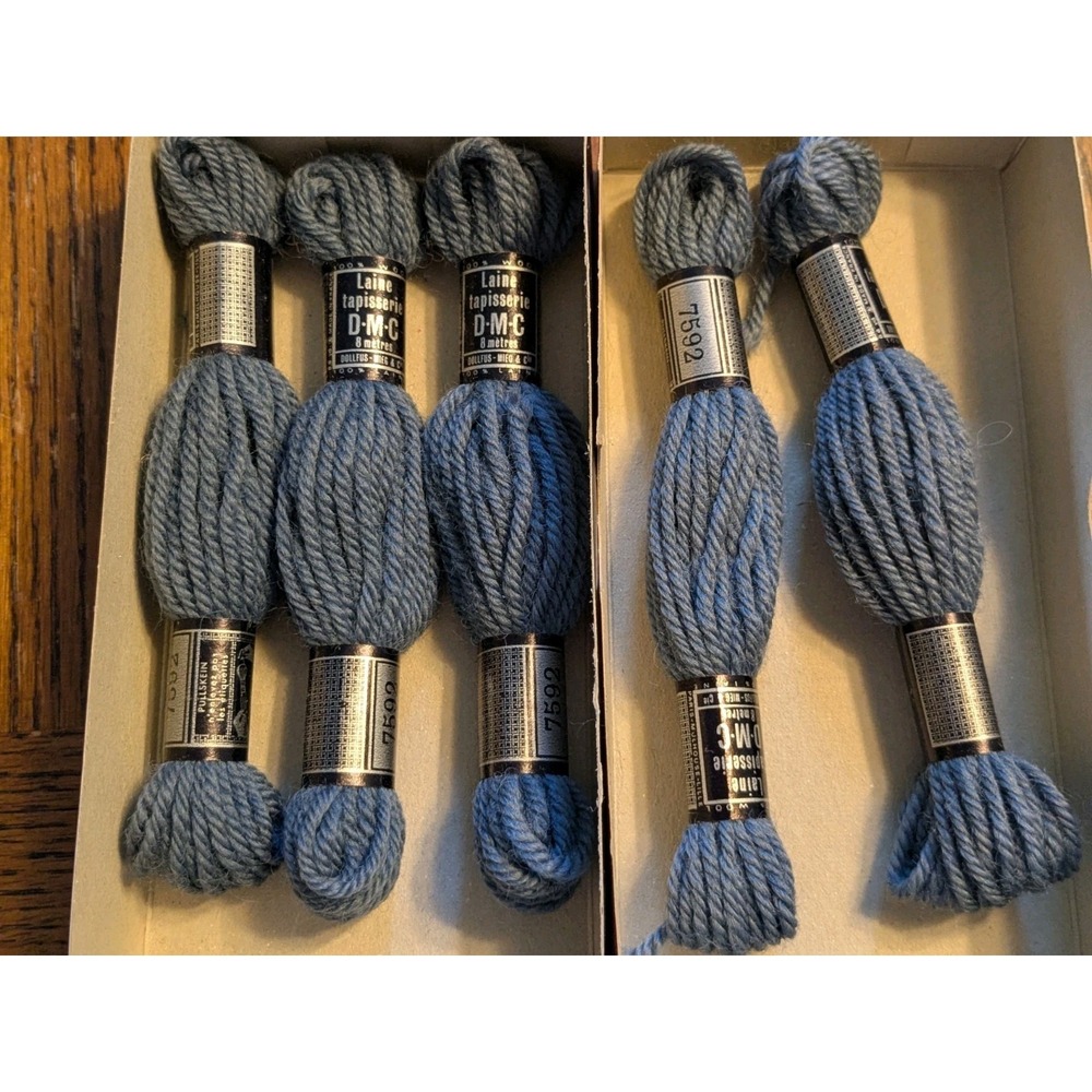 5 Skeins Laine Tapisserie DMC 100% Wool 8 Meters ea #7592 Medium Antique Blue